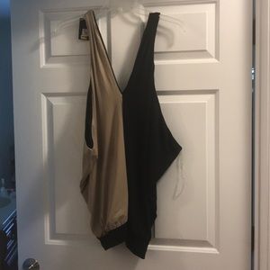 Black/tan deep V tank top